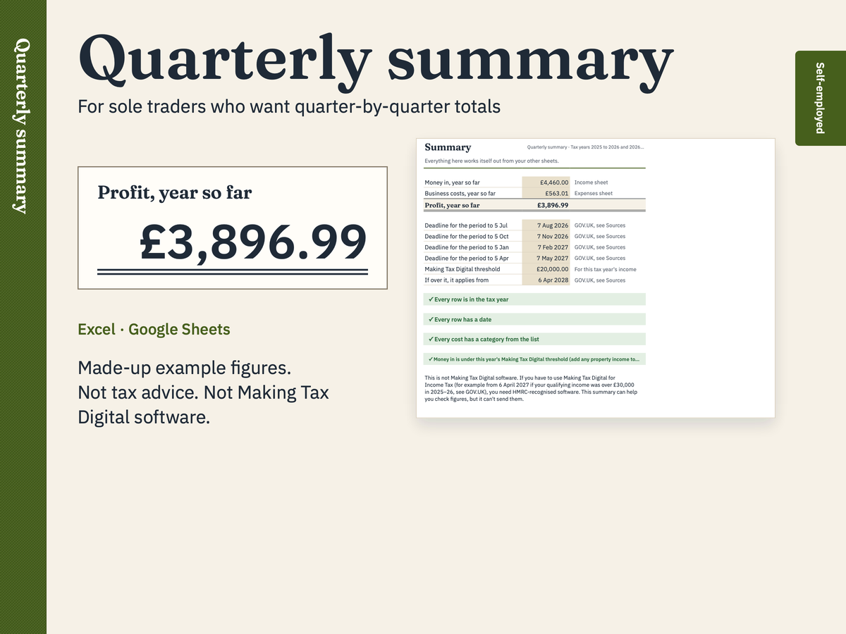 Quarterly summary (not Making Tax Digital software): a preview with made-up figures